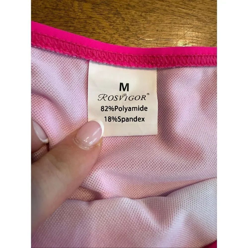 NWT Rosvigor Women's High Waisted Colorblock Bikini Set Pink Orange Blue Medium - Picture 3 of 6